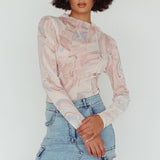 Madrid Long Sleeve Mesh Top Pink Multi
