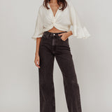 Rejoice Flounce Sleeve Knot Top Ivory