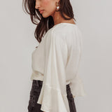 Rejoice Flounce Sleeve Knot Top Ivory