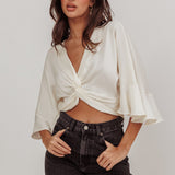 Rejoice Flounce Sleeve Knot Top Ivory