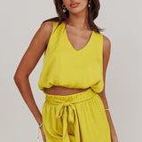 Mariposa Sleeveless Bubble Hem Top Chartreuse