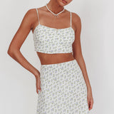 Miss Cupid Cami Crop Top Floral Ivory/Blue