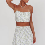 Miss Cupid Cami Crop Top Floral Ivory/Blue