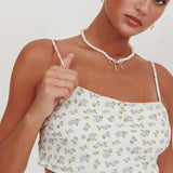 Miss Cupid Cami Crop Top Floral Ivory/Blue