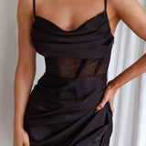 Lyra Sheer Bodice Midi Dress Black