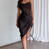 Lyra Sheer Bodice Midi Dress Black