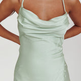 Elpis Cowl Button Satin Maxi Dress Mint