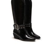 THERAPY Maiden Cowboy Boot Black Patent Croc