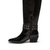 THERAPY Maiden Cowboy Boot Black Patent Croc