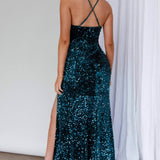 Bellerose Thigh Split Sequin Dress Emerald