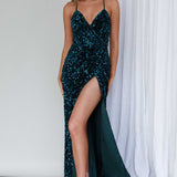 Bellerose Thigh Split Sequin Dress Emerald