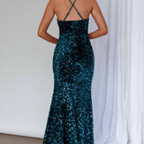 Bellerose Thigh Split Sequin Dress Emerald