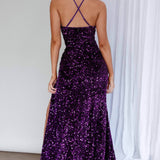 Bellerose Thigh Split Sequin Dress Purple