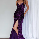 Bellerose Thigh Split Sequin Dress Purple