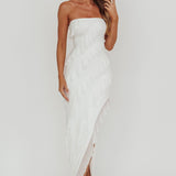 Just Friends Strapless Ruffle Maxi Dress Off White
