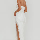 Just Friends Strapless Ruffle Maxi Dress Off White