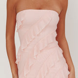 Just Friends Strapless Ruffle Maxi Dress Light Pink