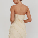 Gold Stars Strapless Ruffle Mini Dress Beige