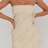 Gold Stars Strapless Ruffle Mini Dress Beige