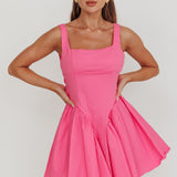Verdant Square Neck Flared Mini Dress Fuchsia