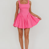Verdant Square Neck Flared Mini Dress Fuchsia