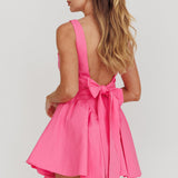Verdant Square Neck Flared Mini Dress Fuchsia