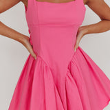 Verdant Square Neck Flared Mini Dress Fuchsia