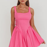 Verdant Square Neck Flared Mini Dress Fuchsia
