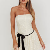Breathe Lace Up Strapless Mini Dress Ivory
