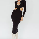 Jovie Keyhole Knit Midi Dress Black