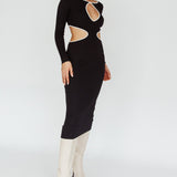 Jovie Keyhole Knit Midi Dress Black