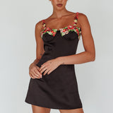 Izolda Floral Applique Mini Dress Black