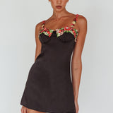 Izolda Floral Applique Mini Dress Black