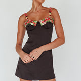Izolda Floral Applique Mini Dress Black