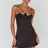Izolda Floral Applique Mini Dress Black