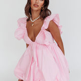 Horoscope Bubble Hem Mini Dress Blush