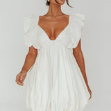 Horoscope Bubble Hem Mini Dress Ivory