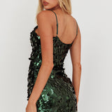 Moon Dust Sequin Mini Dress Forest Green