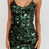 Moon Dust Sequin Mini Dress Forest Green