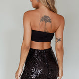 Luna Heart Sequin Mini Skirt Black