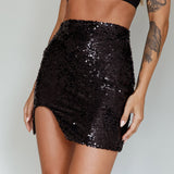 Luna Heart Sequin Mini Skirt Black