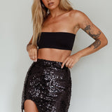 Luna Heart Sequin Mini Skirt Black