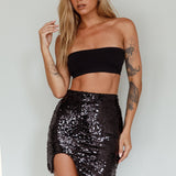 Luna Heart Sequin Mini Skirt Black