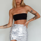 Luna Heart Sequin Mini Skirt Silver