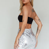 Luna Heart Sequin Mini Skirt Silver