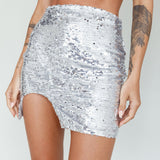 Luna Heart Sequin Mini Skirt Silver