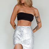 Luna Heart Sequin Mini Skirt Silver