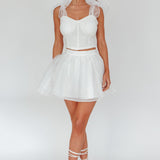 High Class Bow Shoulder Crop Top White