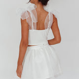 High Class Bow Shoulder Crop Top White