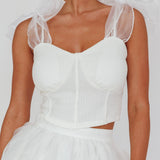 High Class Bow Shoulder Crop Top White